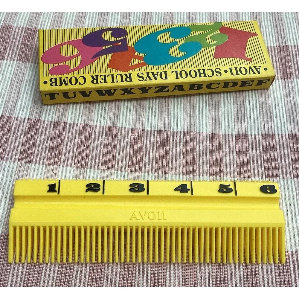 AVON School Days Ruler Comb Vintage 1970s Sunny Yellow Hard Plastic ABC’s Hair